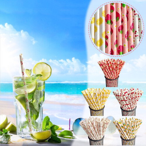 Disposable Kraft Paper Straw Cool Summer Fruit Pattern Paper Straw 2