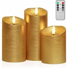 Conjunto de velas de pilar LED roxas sem chama – 3 tamanhos, controle remoto