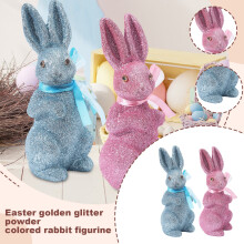 Easter Glitter Colorful Bunny Figurine, Creative Foam Simulation Home Decor, Bunny With Bow
