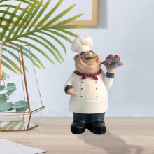 Chef Statue Kitchen Decor, Decorative Resin Happy Fat Chef Figurine Ornament for Counter Bistro Restaurant Coffee Shop Collectible Gifts, 7.87 in