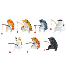 7 Pcs Cute Mini Cat Fishing Figurines Ornaments, Aquarium Decor Micro Landscape Craft Pet-Themed Tank Decoration For Fish Tanks
