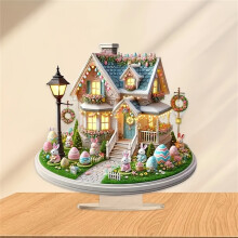 Easter Bunny & Egg Acrylic Desktop Ornament, Cute 2D Spring Table Decor – Compatible with Easter Theme