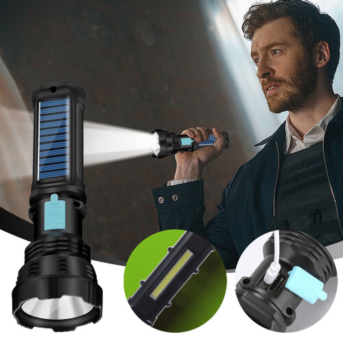 Lanterna LED solar com luz COB e bateria externa de 2400mAh