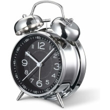 Loud Twin Bell Alarm Clock, Silent Quartz, Backlit, Grey