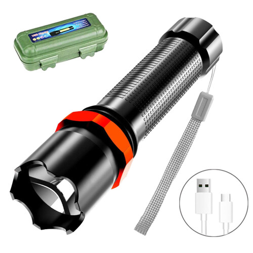 Aluminum LED Flashlight 500m Range USB Rechargeable