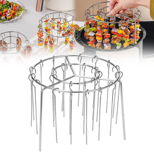 Kabob-rist i rustfrit stål til airfryer med 24 vertikale greb