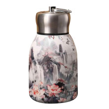 Vintage waterfles met bloemenprint, geïsoleerde fles, 300 ml