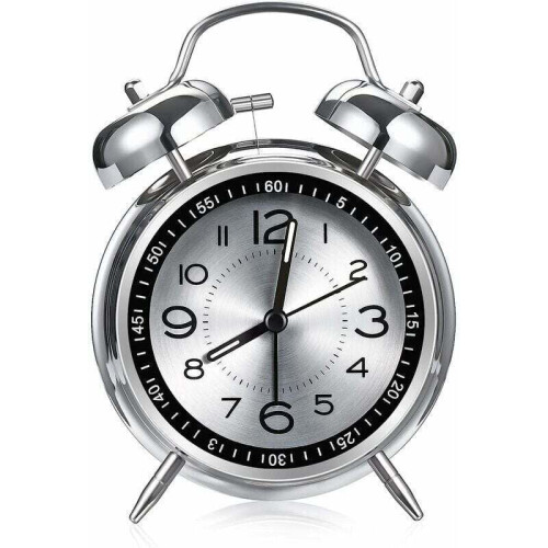Loud Twin Bell Alarm Clock, Silent Quartz, Backlit, Grey 1