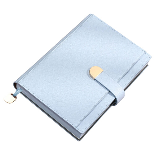 PU Leather Notebook 300 Pages Lined Ribbon Bookmarks-Blue
