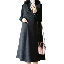 Fashion Maternity Dress Large Size Middle Length-black gray L