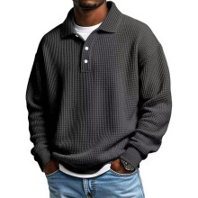 Men's Long Sleeve Shirt with Waffles Knit Design-Black XXXL