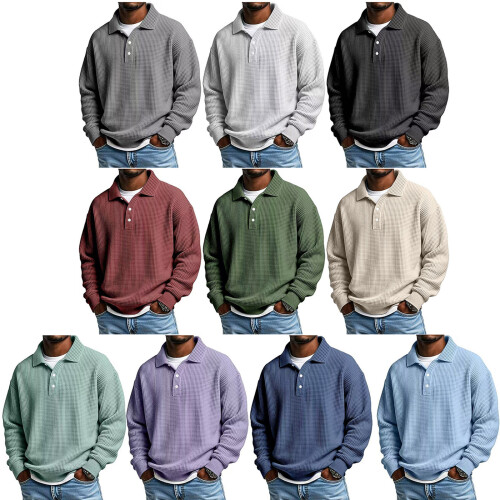 Lightweight Waffles Knit Texture Long Sleeve-dark blue XL 2