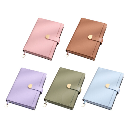 PU Leather Notebook 300 Pages Lined Ribbon Bookmarks-Blue 1
