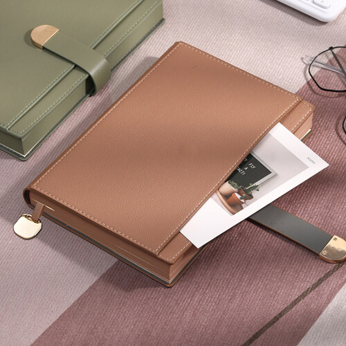 PU Leather Notebook 300 Pages Lined Ribbon Bookmarks-Blue 2