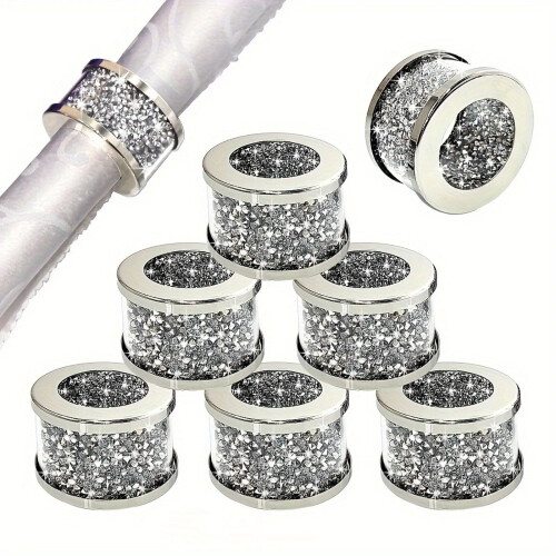 Set mit Kristall-Serviettenringen, silberfarben, Strass, 4 oder 6 Stück