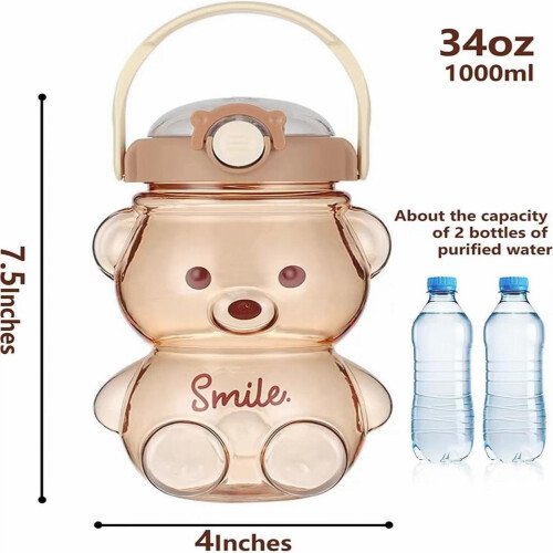 Kawaii Bear Water Bottle 34oz Leakproof with Strap 1