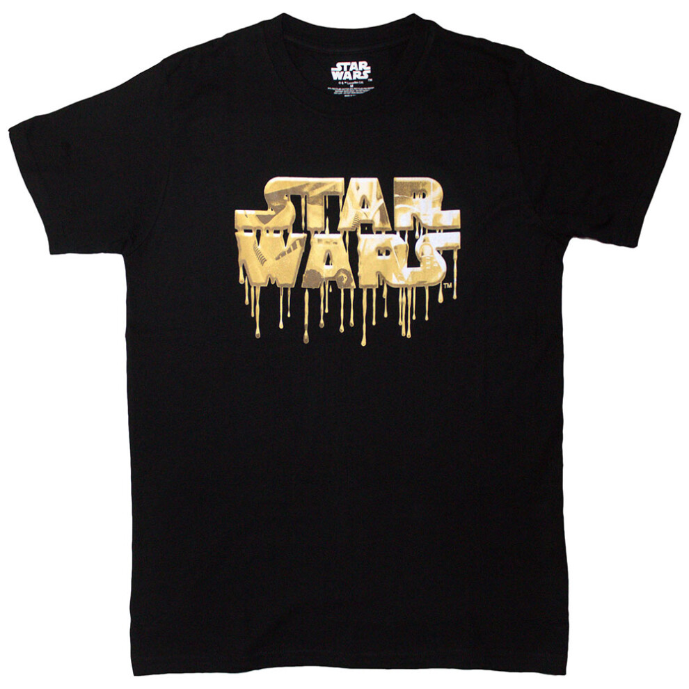 Star Wars (Xxl, Black) Gold Drip Logo T Shirt Black,Gold