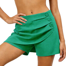 Women Trendy Button Ruched Short Casual Ladies-Green M