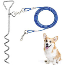 Dog Tie Out Cable and Stake, Heavy Duty Cable with Spring, for Yard, Camping, for Medium Large Dogs Up to 125 lbs-5m Steel Wire Rope 5M