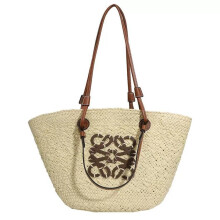 Bolso de paja, bolso de paja de gran capacidad, bolso de mano tejido a mano, bolso de playa para mujer (1 unidad, beige)