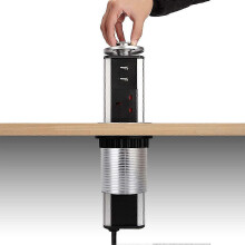 Black Electrical Plug Sockets with Pop-Up Power and 2 USB Charging Ports for Kitchen Countertops