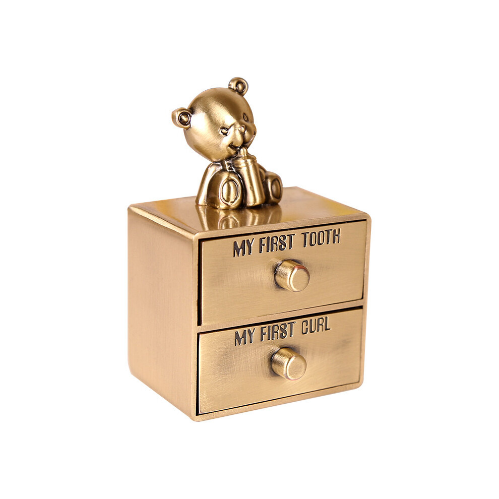 Baby First Tooth Keepsake Box Drawer Type Cartoon Bear Decor Zinc Alloy Teeth Hair Box Silver