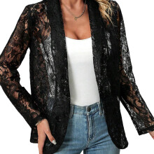 Elegant Lace Blazers For Work Or Date Womens Long-Black L