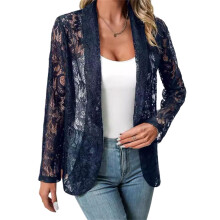 Elegant Lace Blazers For Work Or Date Womens Long-Navy Blue S