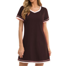 Women's Nightgown Short Sleeve Sleep Shirt V Neck-Navy Blue XXL