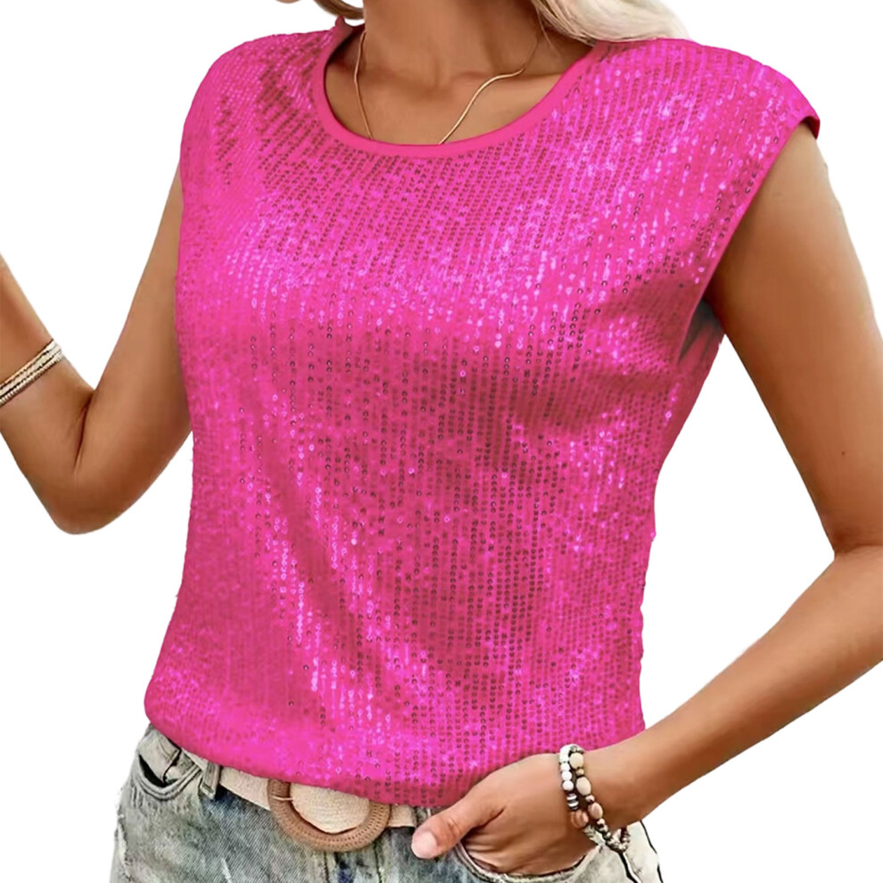 Red Women's Sequins Sparkly Tops Cap Sleeve Fashion-Rose Xxl