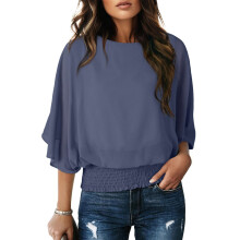 Womens Blouses Dressy Casual Boat Neck Flowy-dark blue XXL