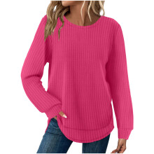 Tops Color for Women Loose Fit Knit Long Sleeve-rose red XL