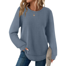 Tops Color for Women Loose Fit Knit Long Sleeve-Sky Blue M
