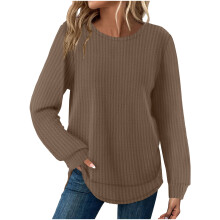 Tops Color for Women Loose Fit Knit Long Sleeve Shirts-brown M