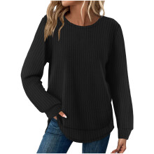 Tops Color for Women Loose Fit Knit Long Sleeve Shirts-Black XL