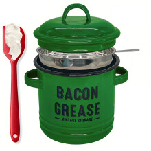 Bacons Grease Keeper Enamel Container with-Green Filter scraper