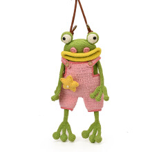 Trendy Hand Crochet Frogs Bag Crossbody Knitted Fabric-Pink