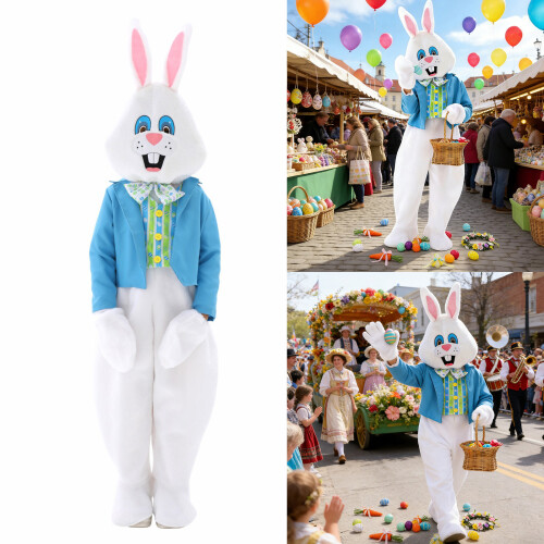 Osterhasen-Kostüm-Shirt, Weste, Overalls, Handschuhe,-M 2