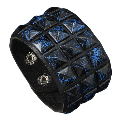 Adjustable Punk Bracelet with Square Studs in Soft PU-dark blue