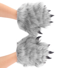 Furry Plush Paws Gloves Animal Fursuit Mittens-Dark Grey