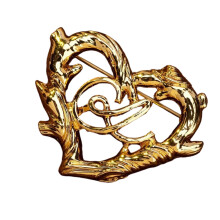 French Inspired Crosses Heart Pin Gold Plated Copper-1