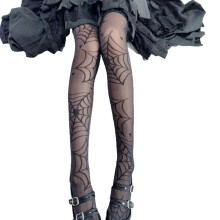 Women's Spiderweb Pattern Over Knee Stockings Flexible-Black