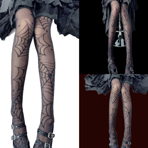Women's Spiderweb Pattern Over Knee Stockings Flexible-Black 2