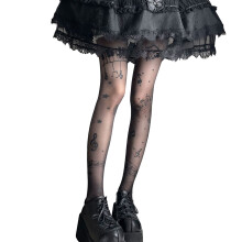 Girls Tights Reinforced Toes Knees Stylish Music Prints-Black