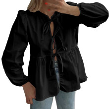 Women's Babydoll Tops Spring Trendy 3/4 Length Puff-Black M
