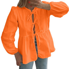Women's Babydoll Tops Spring Trendy 3/4 Length Puff-Orange XL
