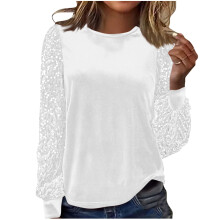 Women's Elegant Round Neck Shirt Long Sleeve Loose-White XXL