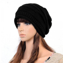 Women Knitted Slouchy Hat Beanie Winter Ski Hat - stock_Christmas Gift_Black_Surprise Gift