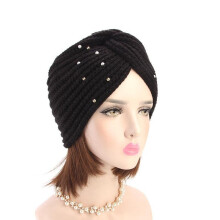 Knitted turban with beads perfect compatible winter autumn several colors_Christmas Gift_one size/Black_Surprise Gift