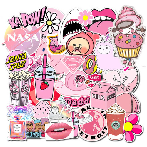 50-pack Stickers Decals Scrapbook Pink multicolor_Surprise Gift